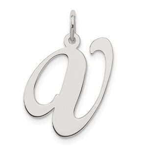Sterling Silver, Ella Collection, LG Fancy Script Initial V Pendant